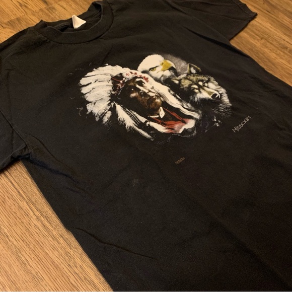 Black Animal Wolf and Eagle Graphic T-Shirt - Picture 2 of 4